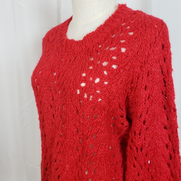 Mohair Blend Red Perforated Woven Knit Sweater For the Republic Red Small - Picture 3 of 4